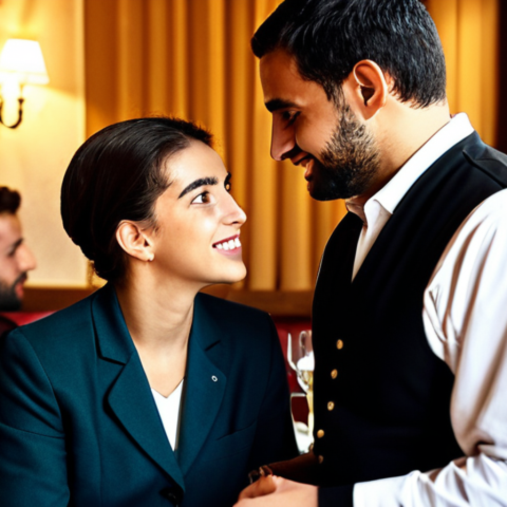 Restaurant Scene**

"A fully clothed waiter in a professional uniform politely interacting with a customer at a cozy Lisbon restaurant, appropriate attire, safe for work, perfect anatomy, natural pose, warm lighting, focus on the interaction, modest environment, high quality, professional photography."

**
