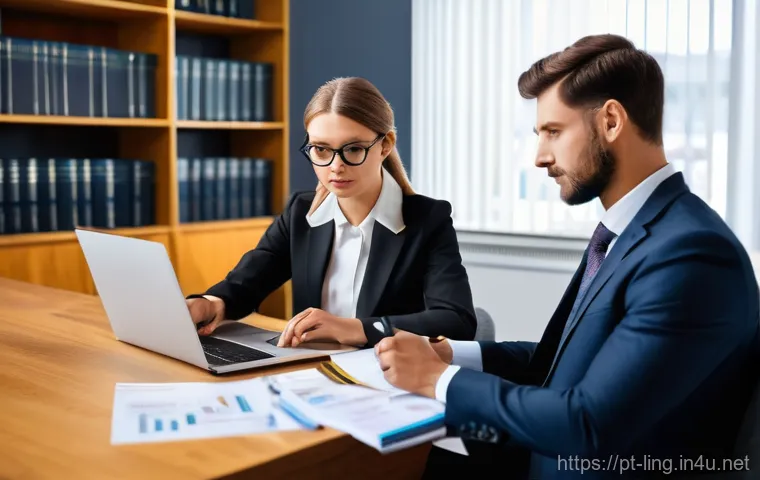 법률 문서 해석 - **Prompt:** A focused adult (man or woman) meticulously examines a digital contract on a tablet or a...