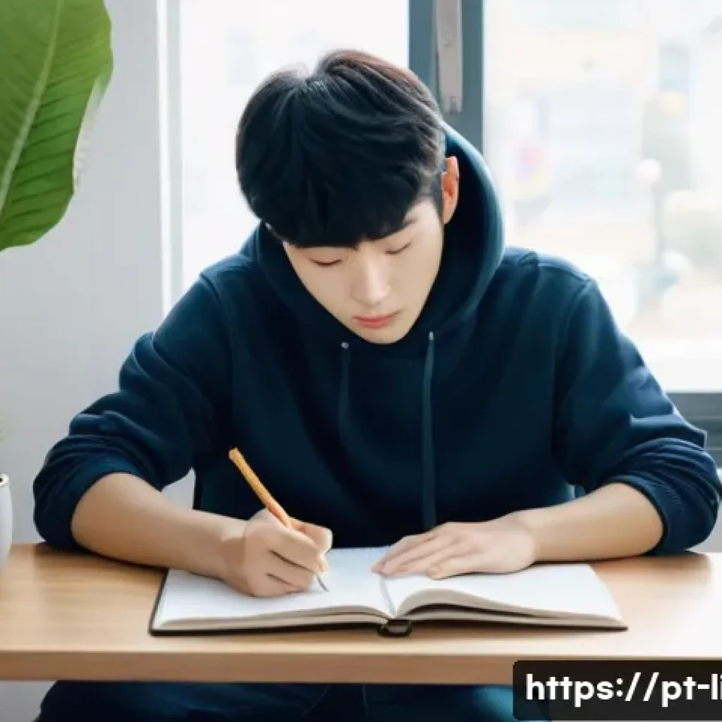 한국어 음운론 - **Prompt 1: Focused Korean Language Study Session**
    A young adult, approximately 20-25 years old...