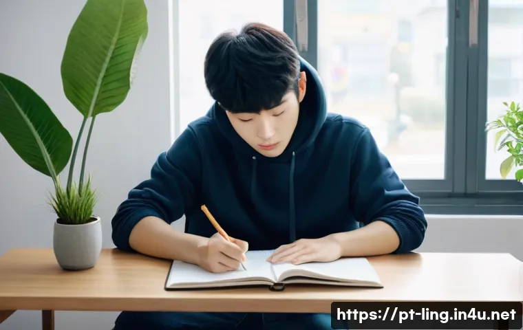 한국어 음운론 - **Prompt 1: Focused Korean Language Study Session**
    A young adult, approximately 20-25 years old...