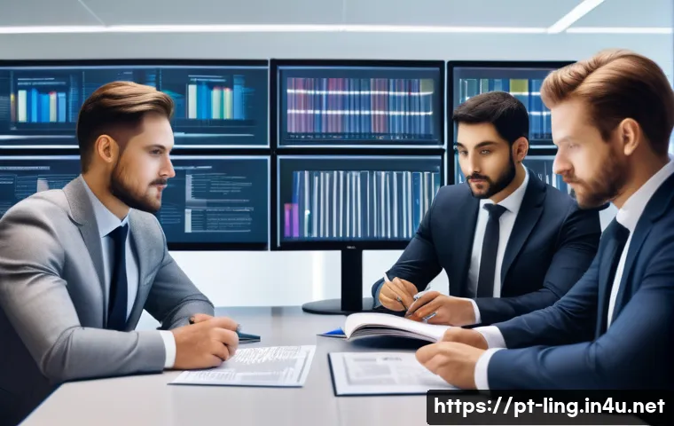 법언어학 개론 - A professional legal office scene featuring a diverse group of lawyers and translators collaborating...