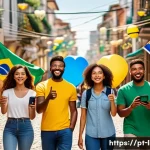 Home 22 상징적 언어 연구 - A vibrant multicultural street scene in Brazil featuring diverse people communicating using universa...