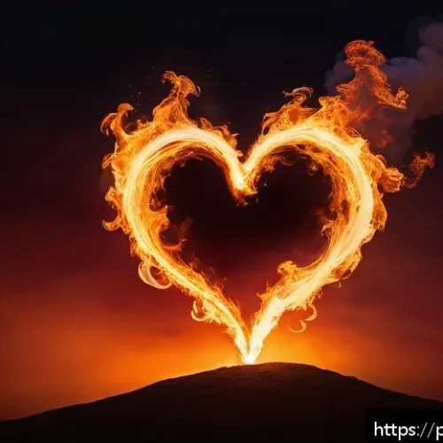 Home 17 시적 언어 연구 - A vivid, poetic scene of a heart transformed into a blazing fire, glowing warmly within a human ches...
